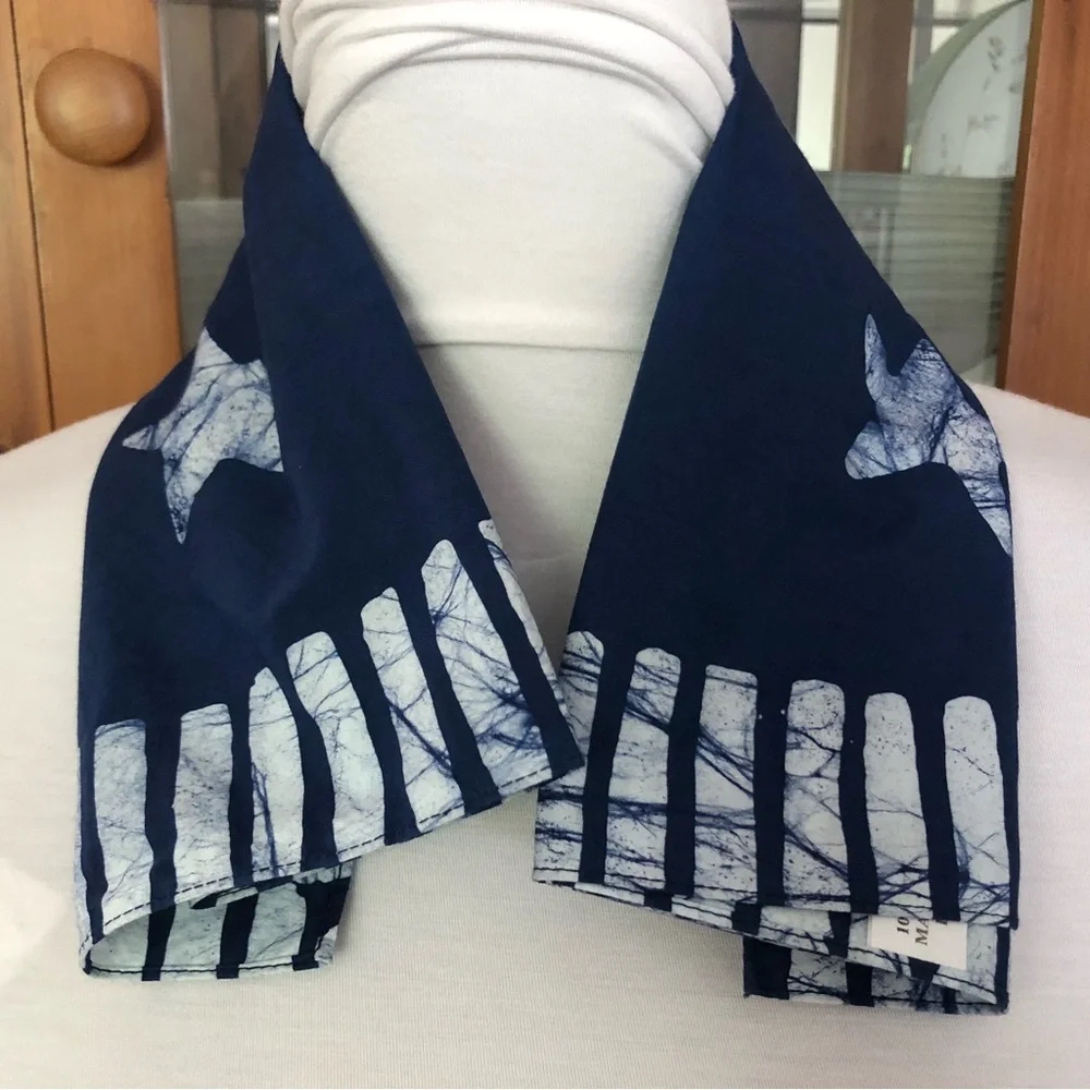 New Navy Star Pattern Bandana with White Batik Accents - Picture 4 of 7